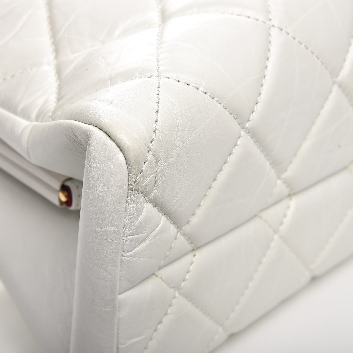 Aged Calfskin Quilted Medium Just Mademoiselle Bowling Bag White