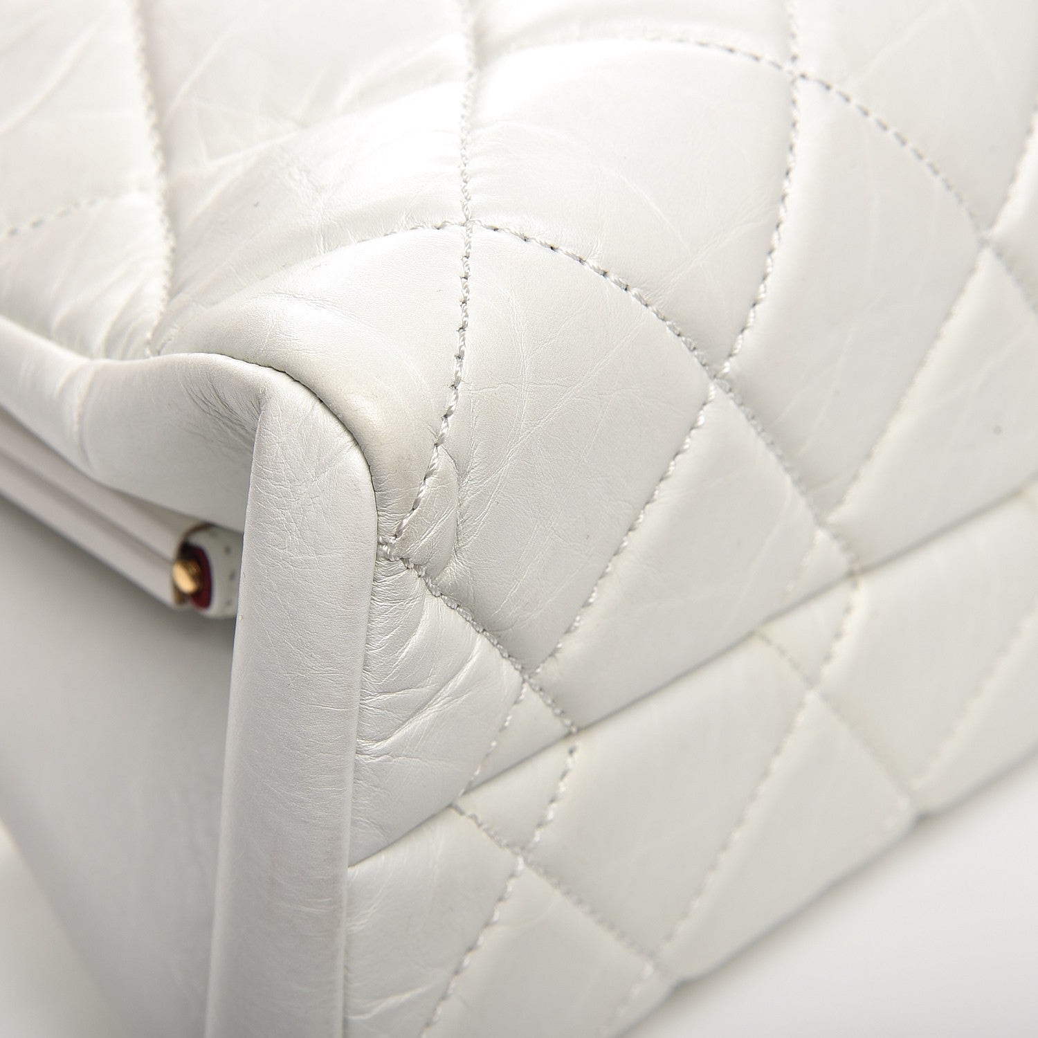 Chanel Aged Calfskin Quilted Medium Just Mademoiselle Bowling Bag White 8 of 11