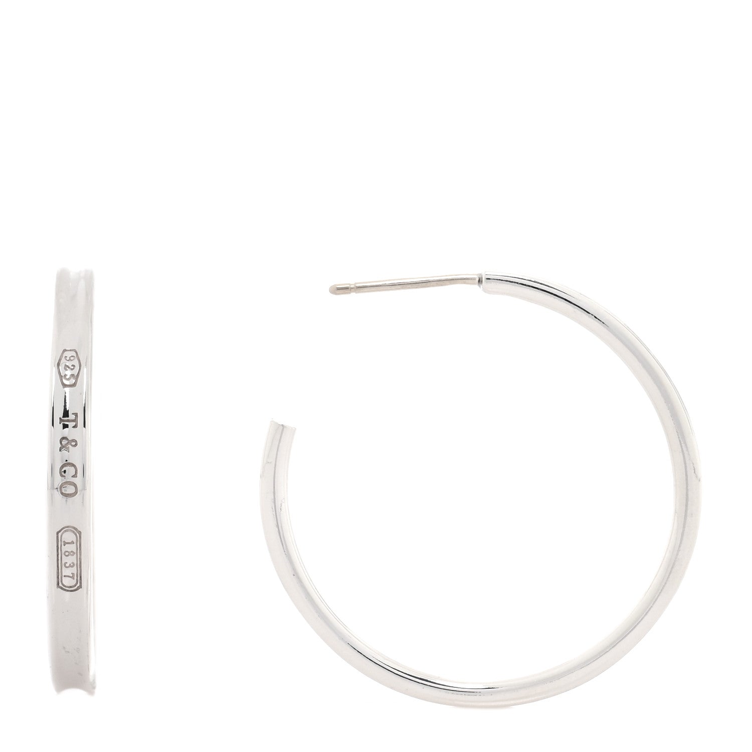 Tiffany Sterling Silver 1837 Medium Narrow Hoop Earrings 1 of 4