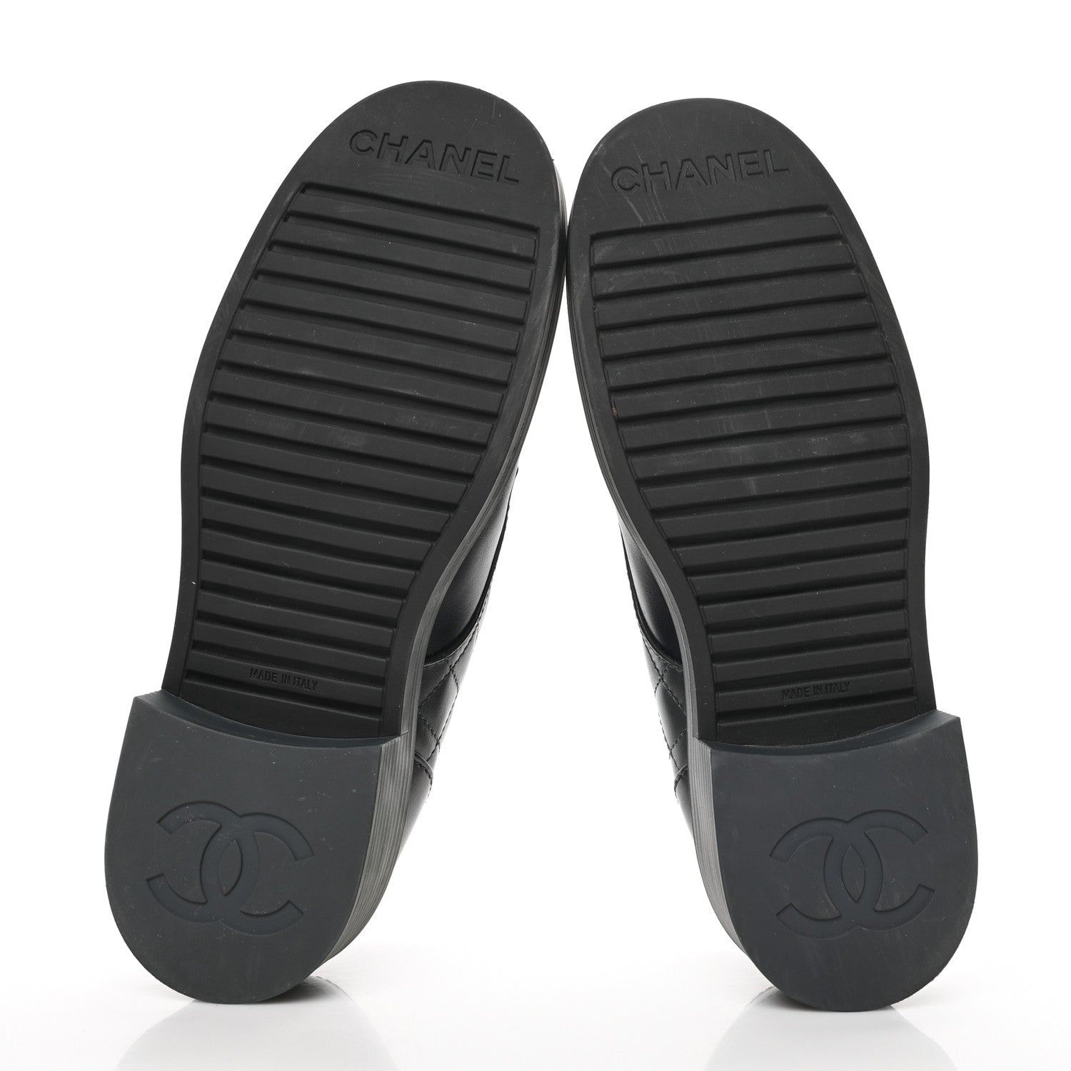 Chanel Calfskin Quilted Logo Lace Up Loafers 41 Black Grey 5 of 7