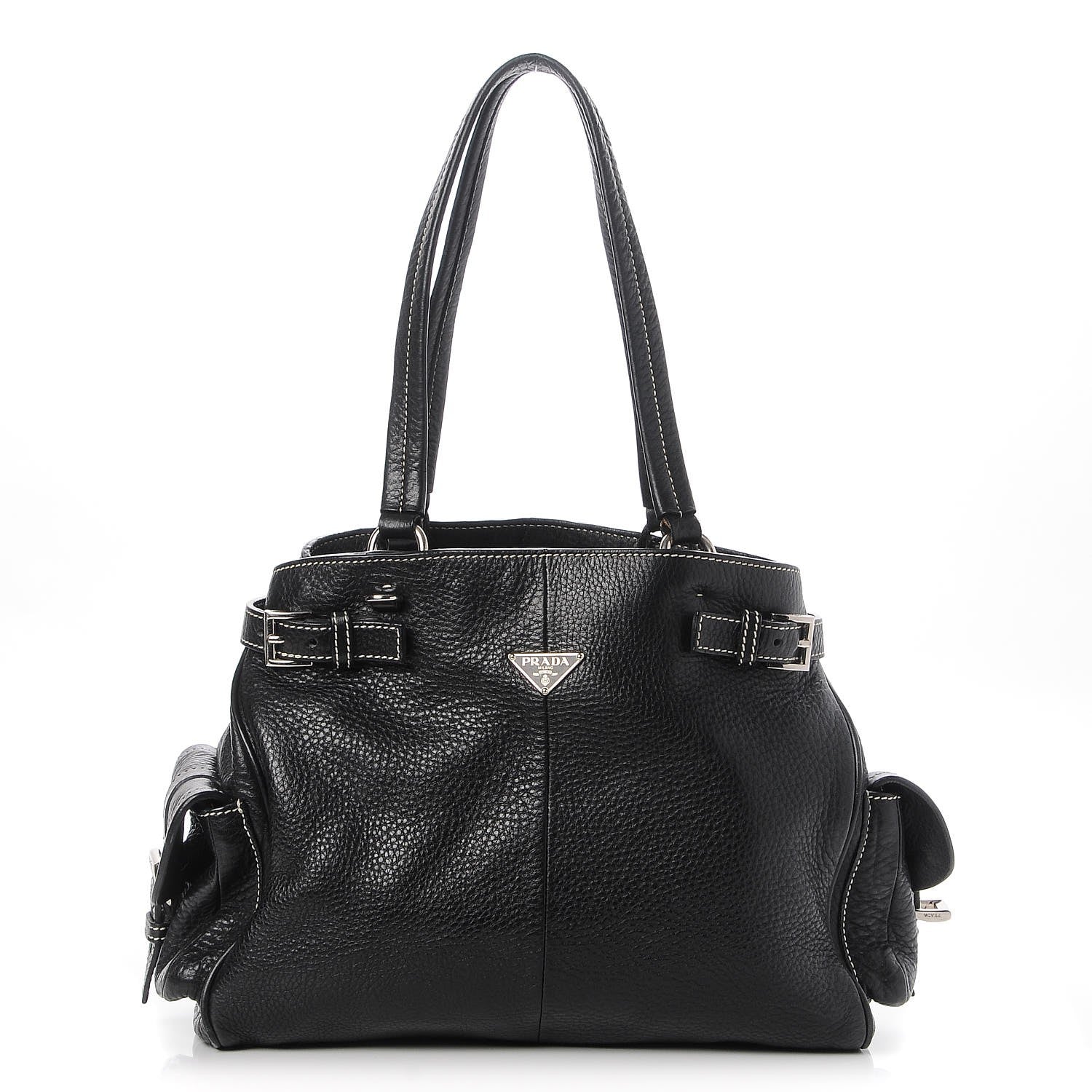 Prada Vitello Daino Side Pocket Tote Black 1 of 20