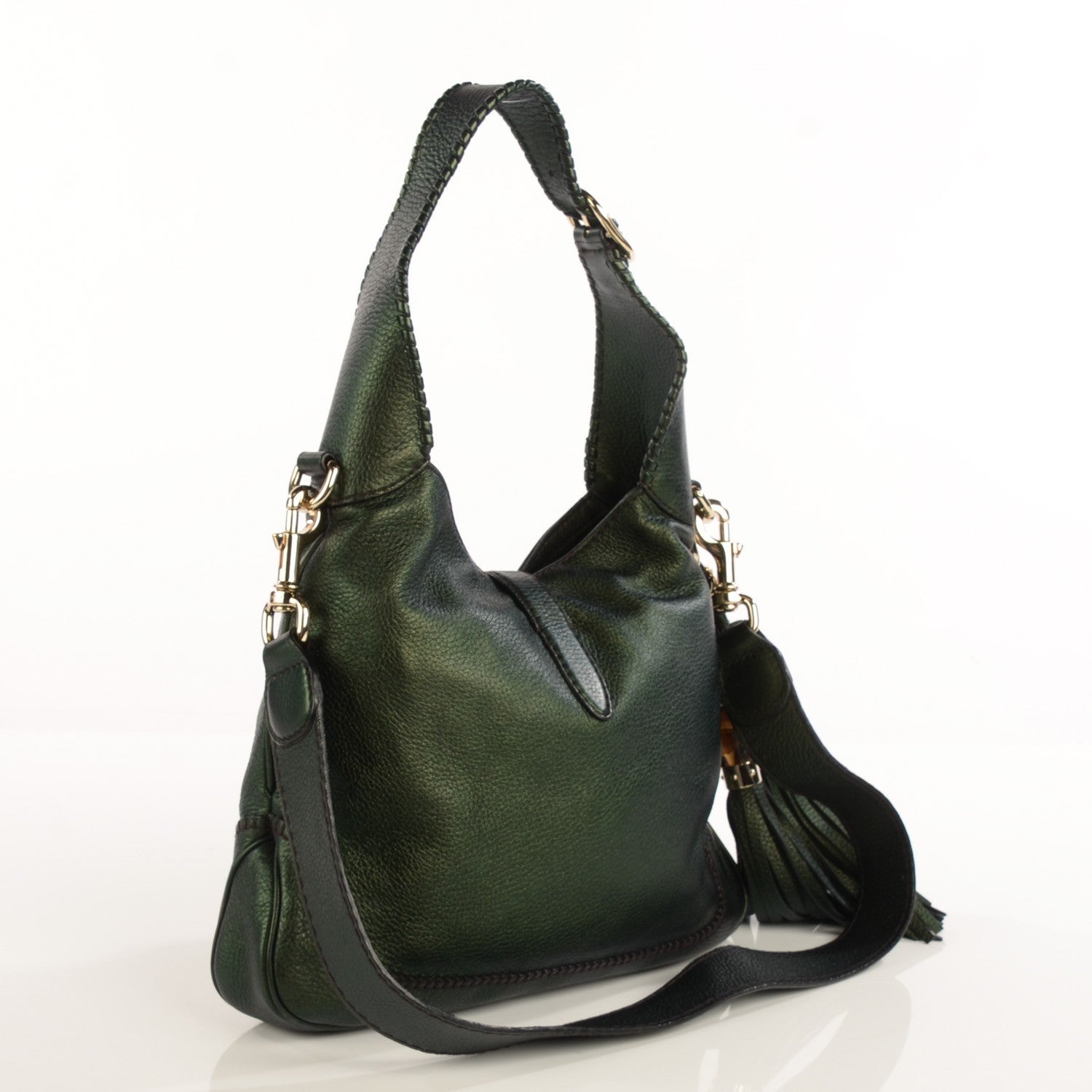 Gucci Metallic Pebbled Calfskin Medium New Jackie Shoulder Bag Green 3 of 7
