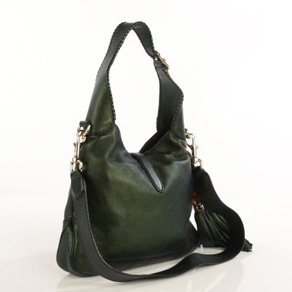 Gucci Metallic Pebbled Calfskin Medium New Jackie Shoulder Bag Green 3 of 7