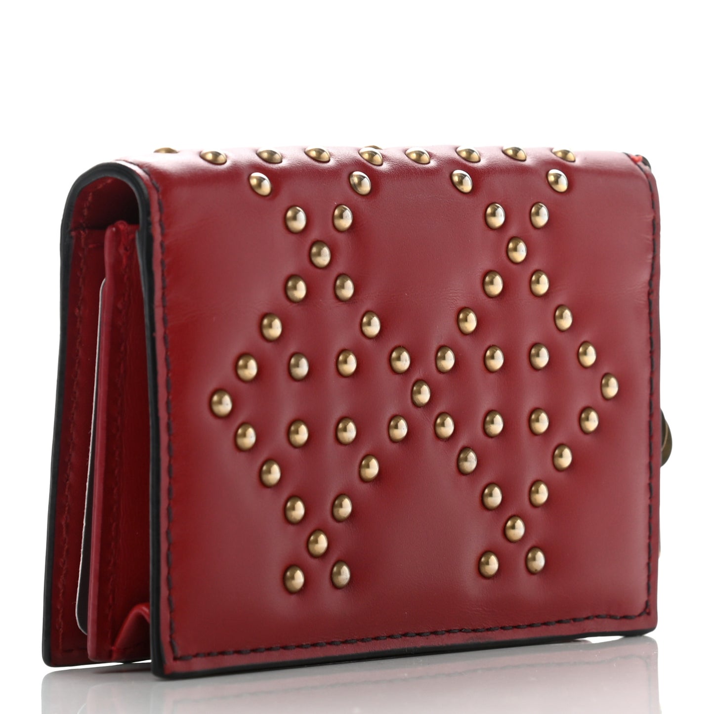 Lambskin Cannage Studded Lady Dior Card Holder Deep Red