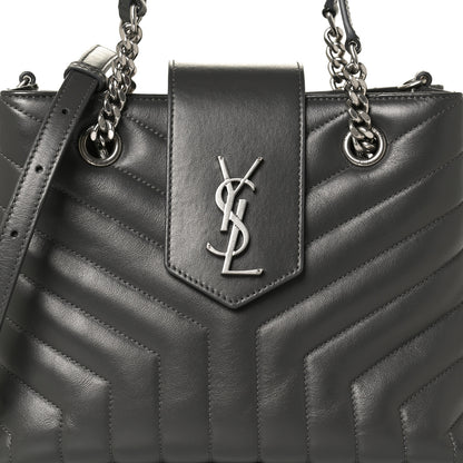 Saint Laurent Calfskin Y Quilted Monogram Small Loulou Shopper Grey 9 of 13
