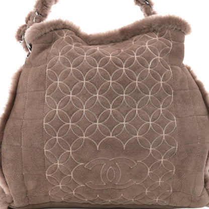 Chanel Shearling Suede Stiched CC Tote Dark Brown 9 of 13