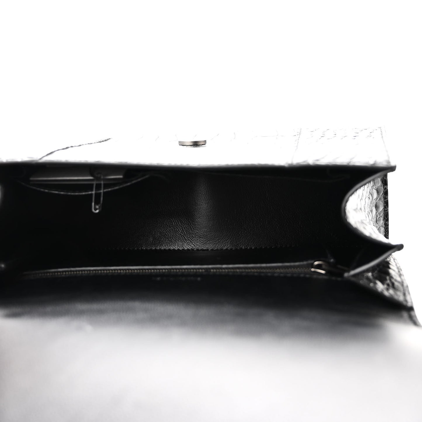 Shiny Calfskin Monochrome Crocodile Embossed Medium Hourglass Top Handle Bag Black