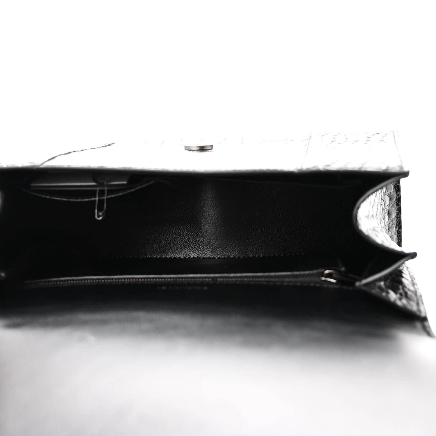 Balenciaga Shiny Calfskin Monochrome Crocodile Embossed Medium Hourglass Top Handle Bag Black 5 of 9