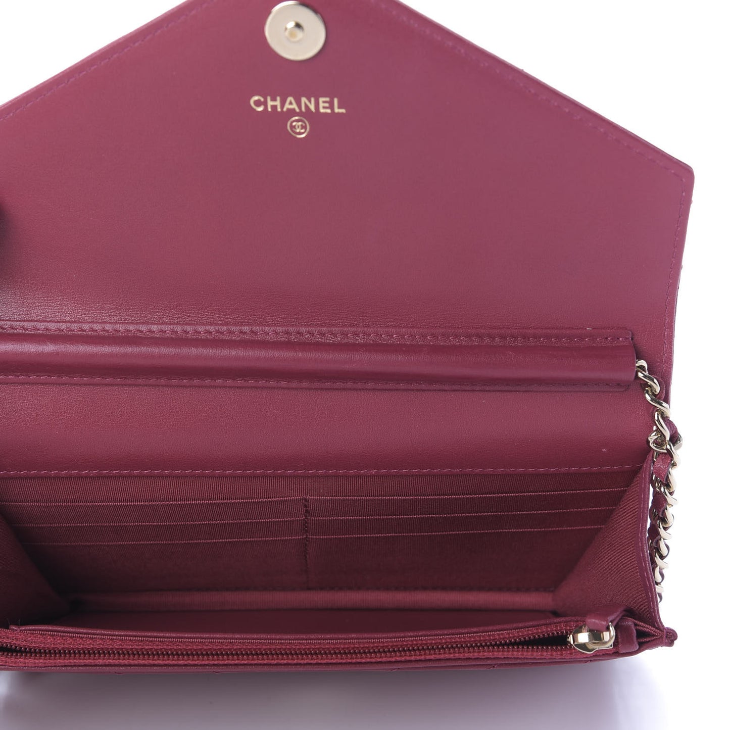Goatskin Chevron Quilted Statement Wallet On Chain WOC Dark Pink