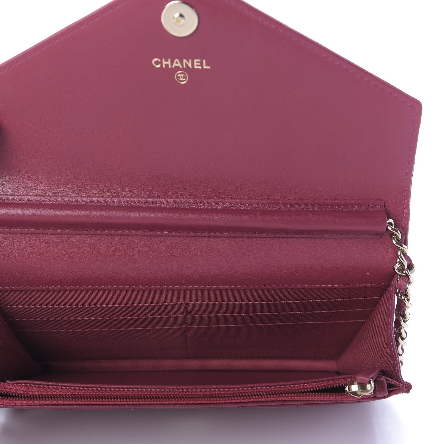 Chanel Goatskin Chevron Quilted Statement Wallet On Chain WOC Dark Pink 5 of 10