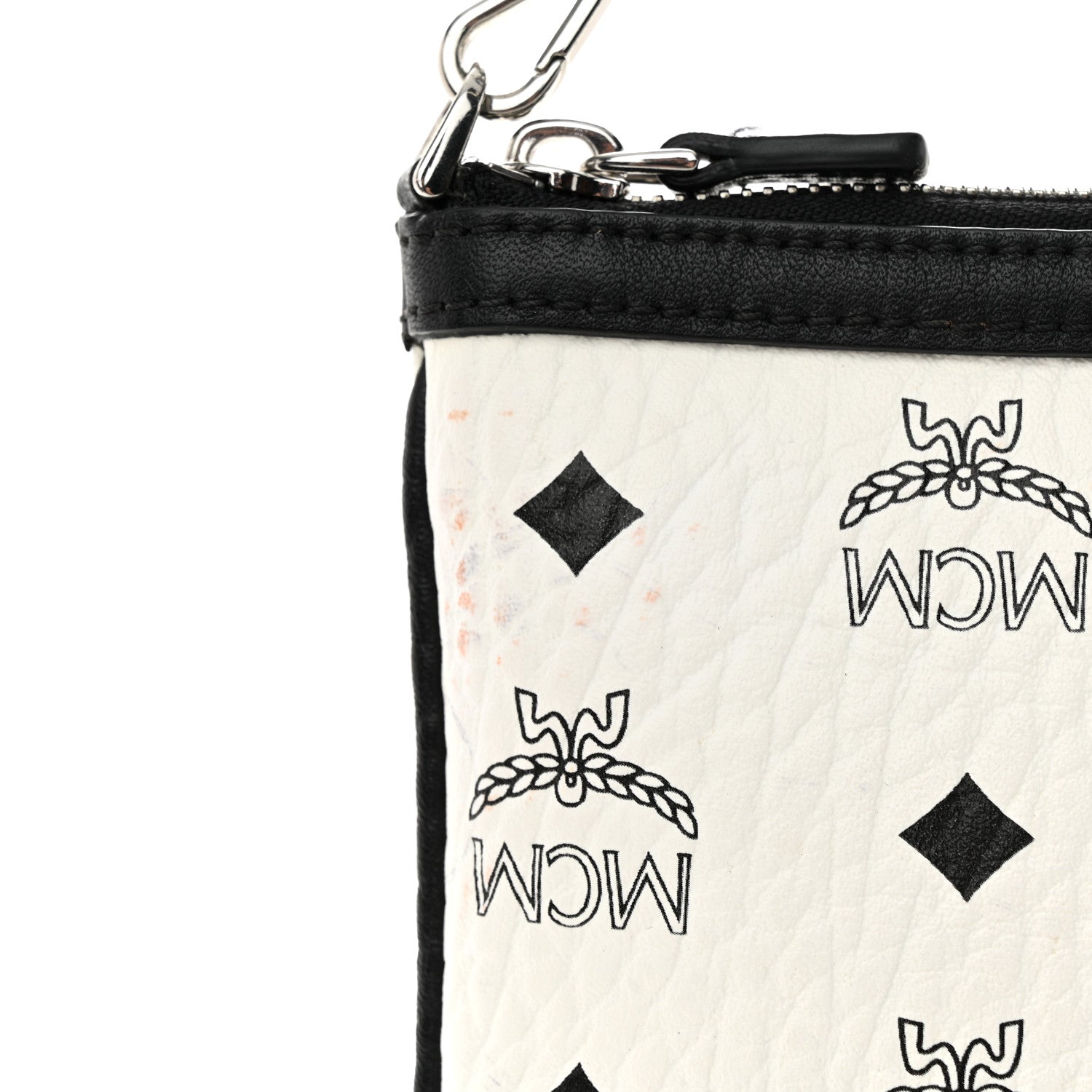 MCM Visetos Liz Shopper Tote Pouch White Black 11 of 14