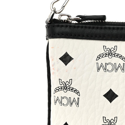 MCM Visetos Liz Shopper Tote Pouch White Black 11 of 14