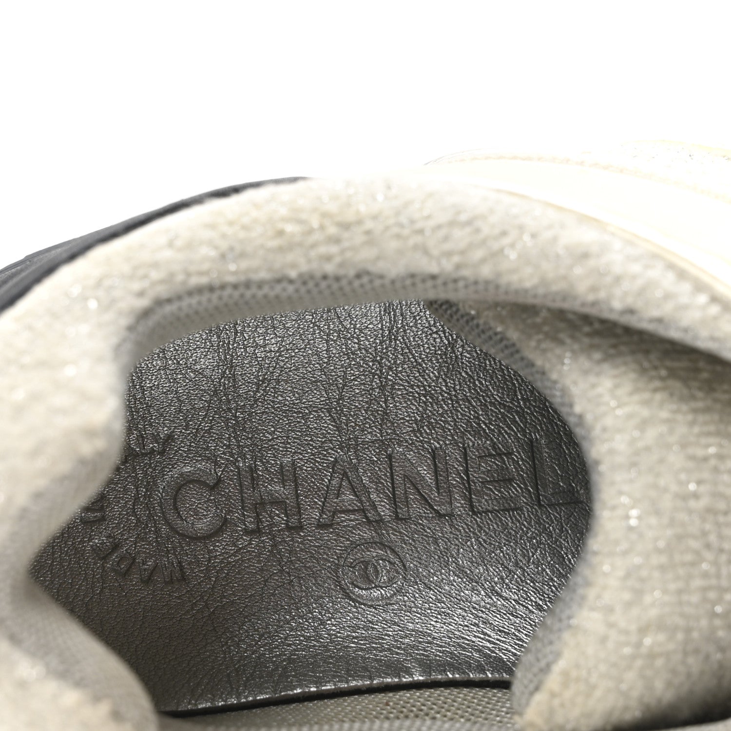 Chanel Iridescent Terry Cloth PVC Calfskin Sneakers 38.5 Silver 9 of 10
