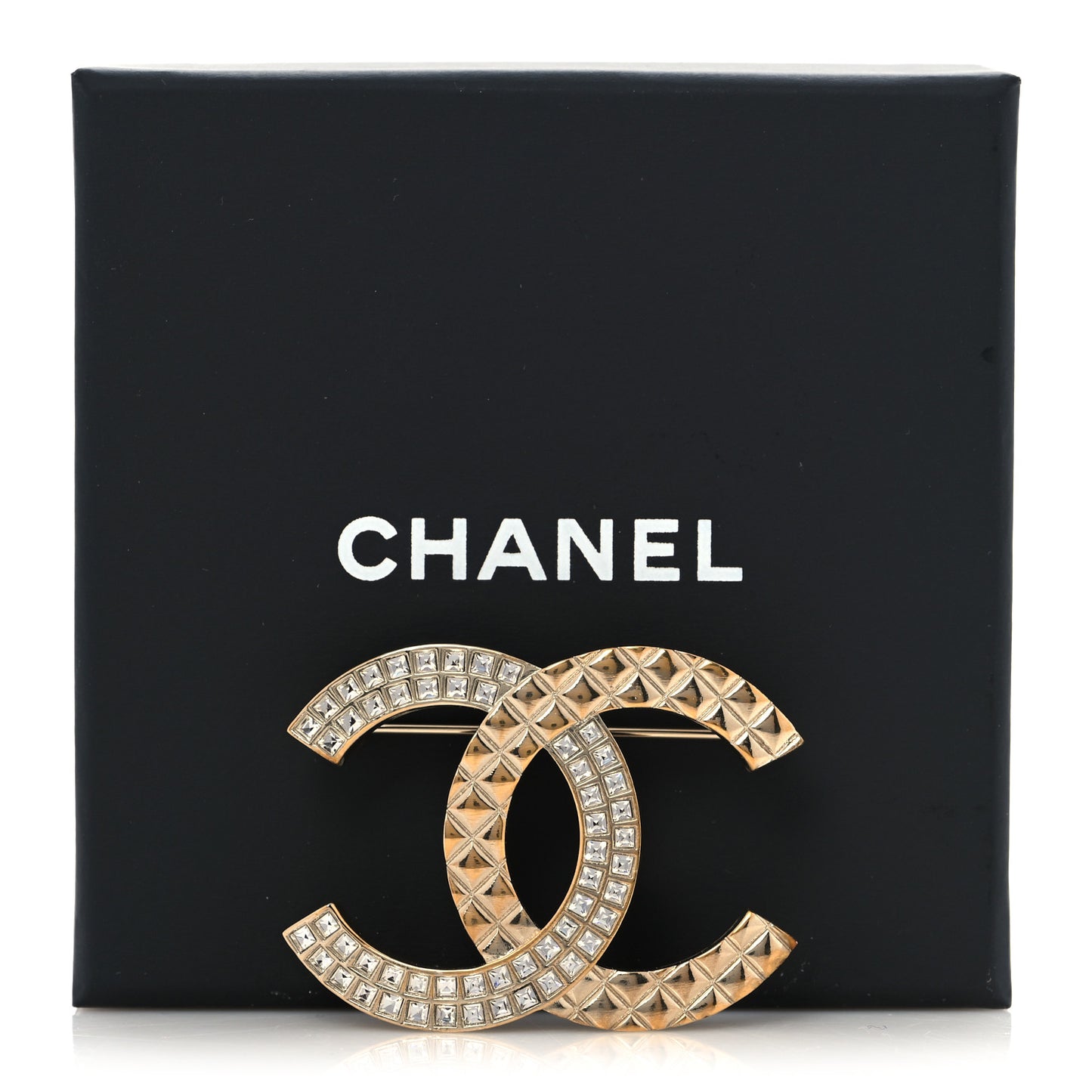 Baguette Crystal Quilted CC Brooch Gold