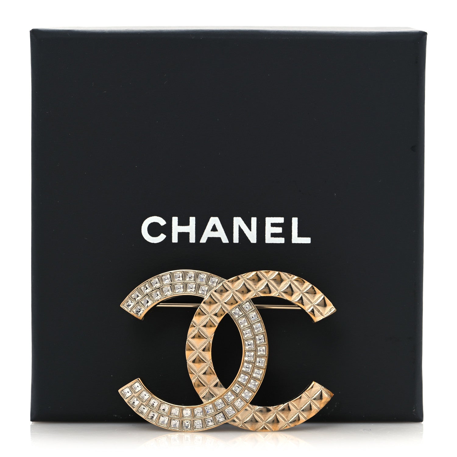 Chanel Baguette Crystal Quilted CC Brooch Gold 7 of 7