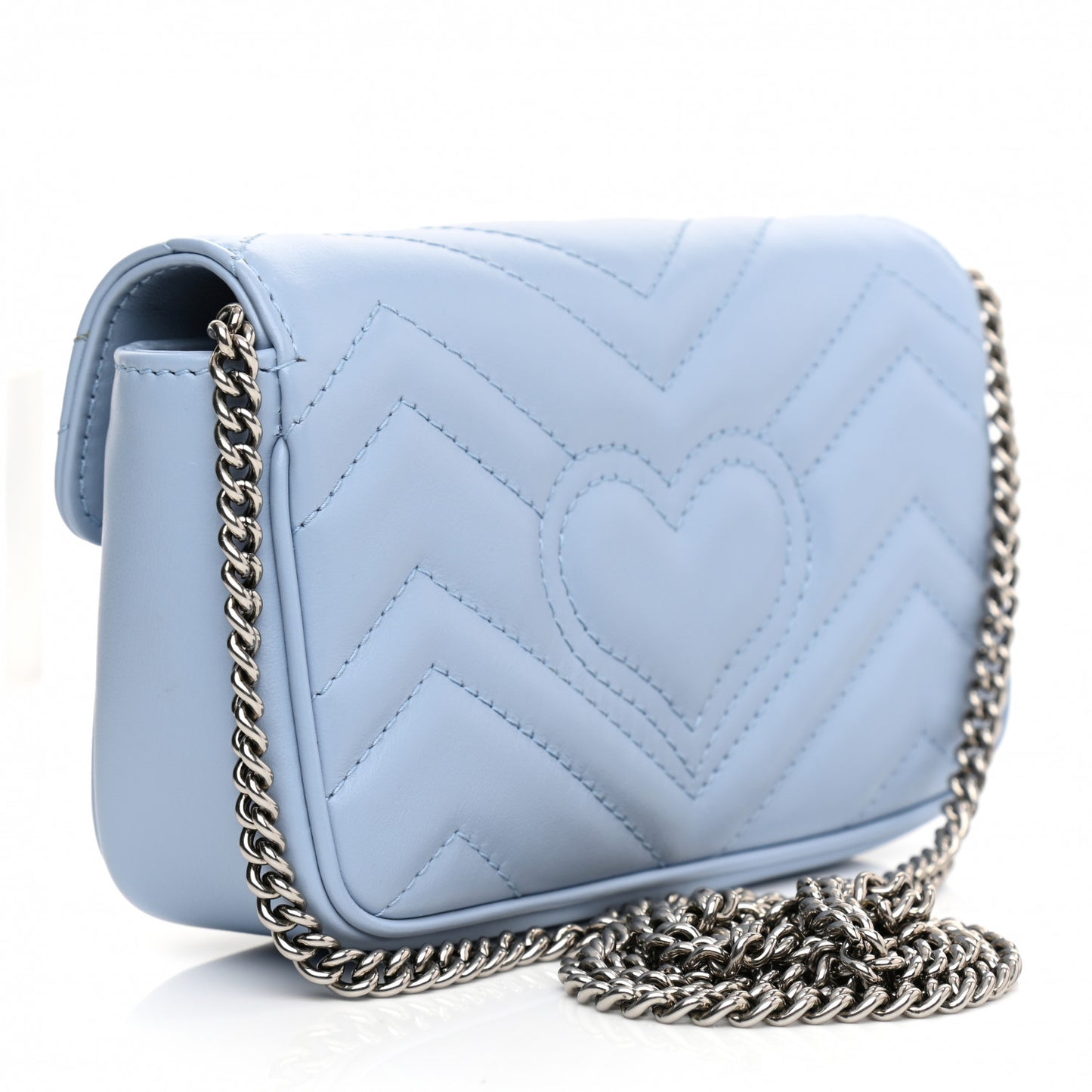Calfskin Matelasse Super Mini GG Marmont Shoulder Bag Porcelain Light Blue