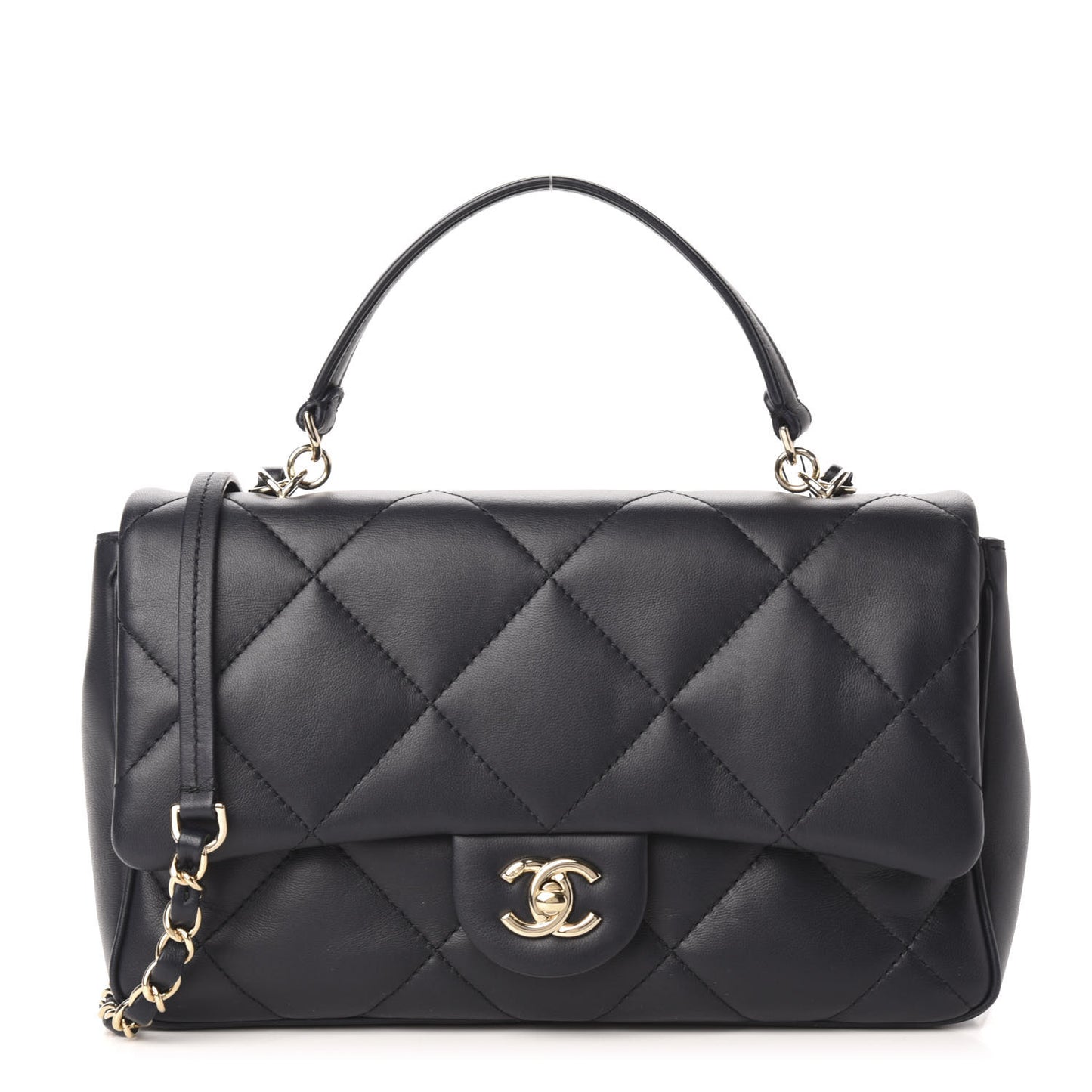 Lambskin Quilted Easy Carry Flap Navy