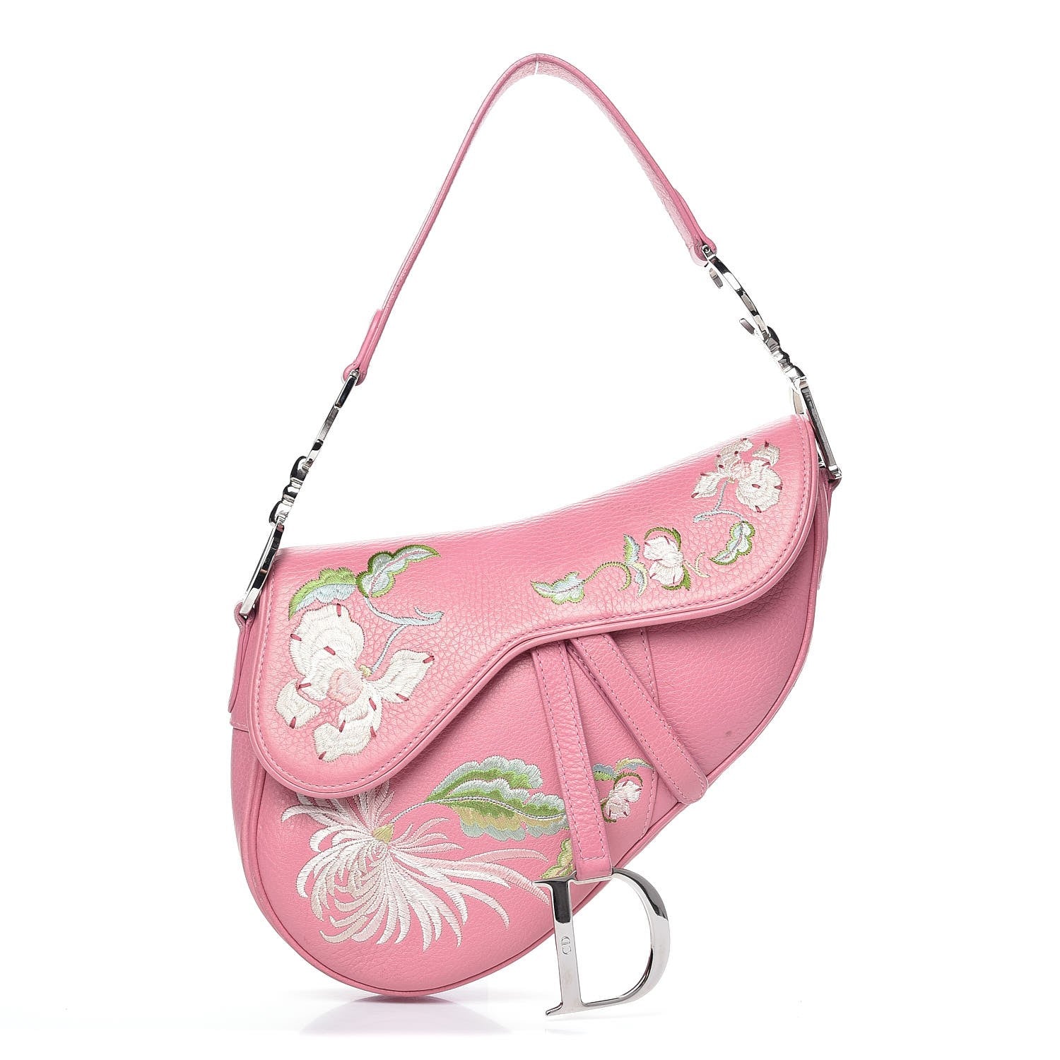 Christian Dior Calfskin Embroidered Romantic Flowers Saddle Bag Pink 1 of 17
