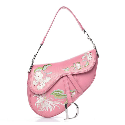 Christian Dior Calfskin Embroidered Romantic Flowers Saddle Bag Pink 1 of 17