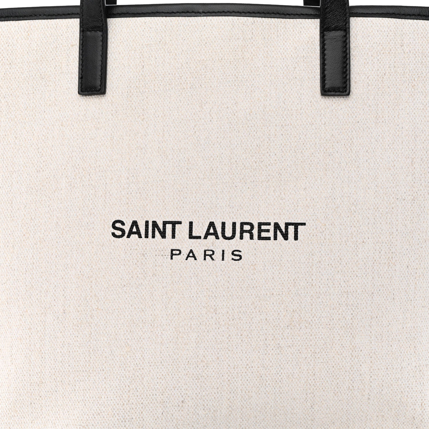 Saint Laurent Canvas Calfskin Teddy Drawstring Shopping Tote White Black 11 of 13