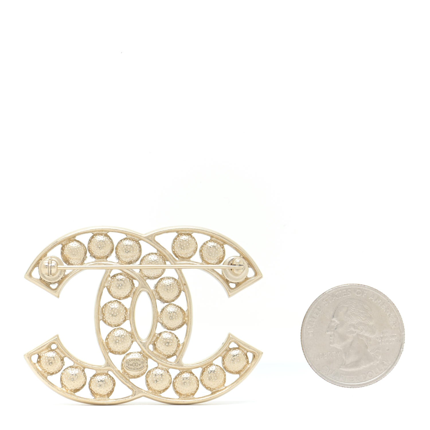 Chanel Pearl Crystal CC Brooch Gold Pearly White 2 of 5