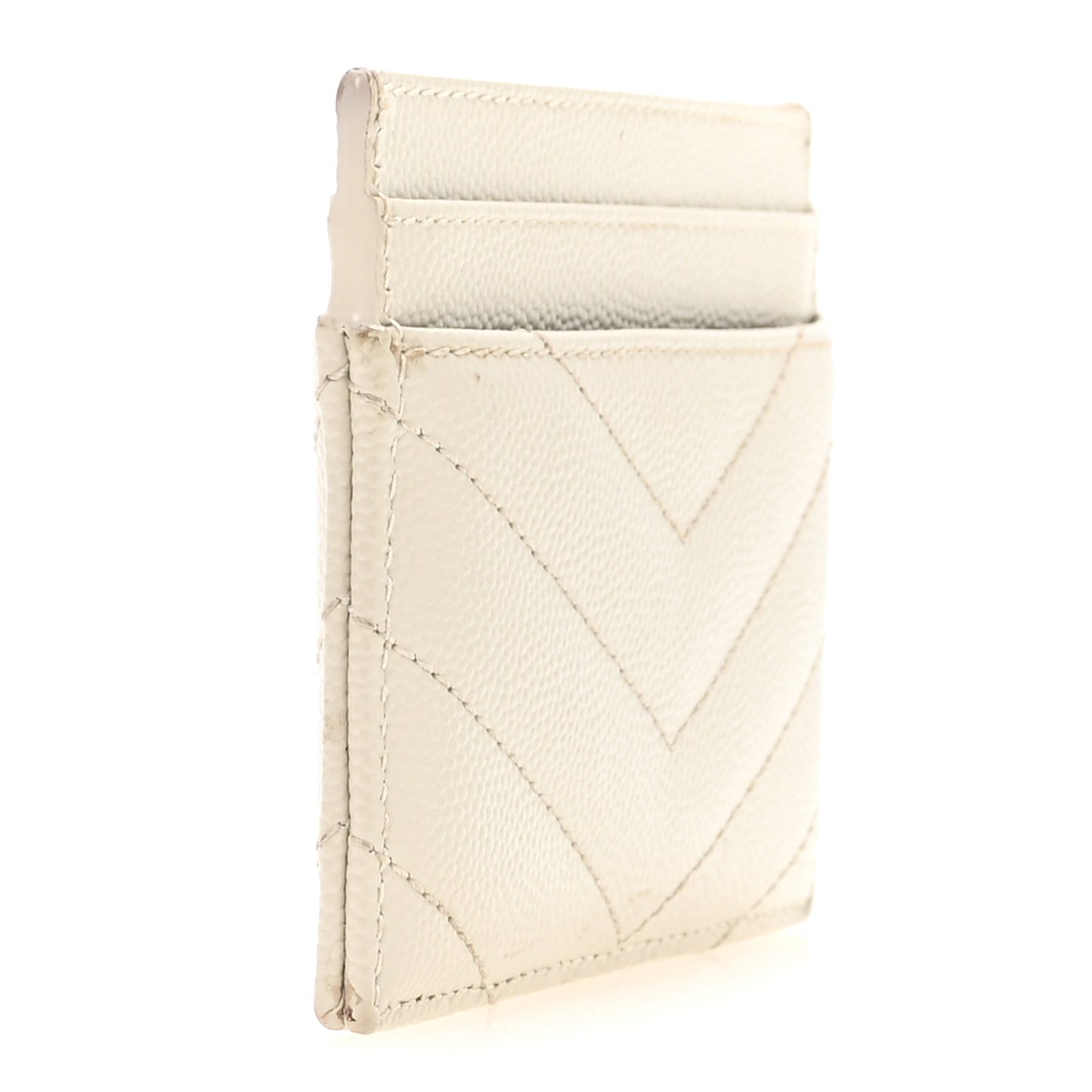 Grain De Poudre Matelasse Chevron Monogram Credit Card Case Crema Soft