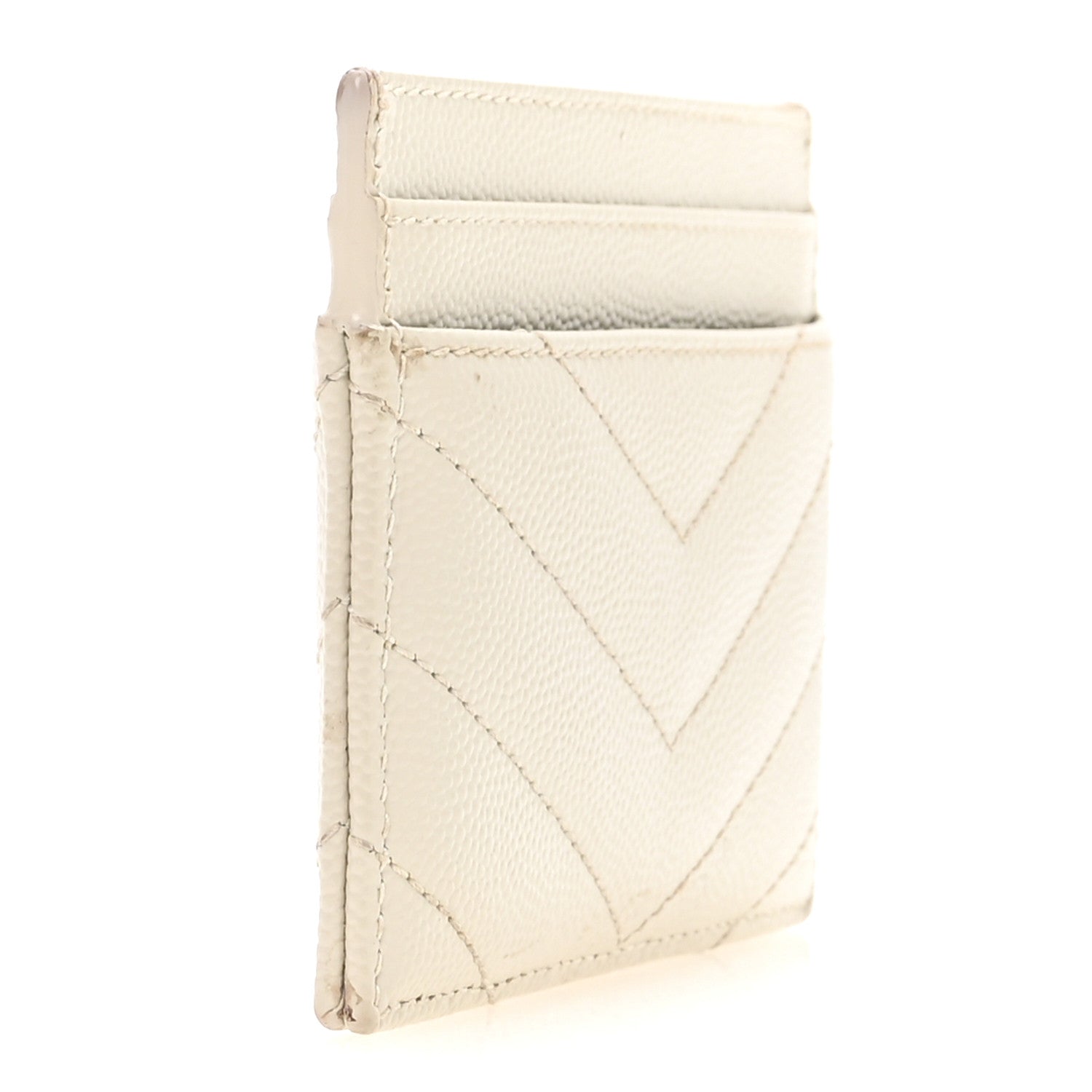 Saint Laurent Grain De Poudre Matelasse Chevron Monogram Credit Card Case Crema Soft 3 of 8