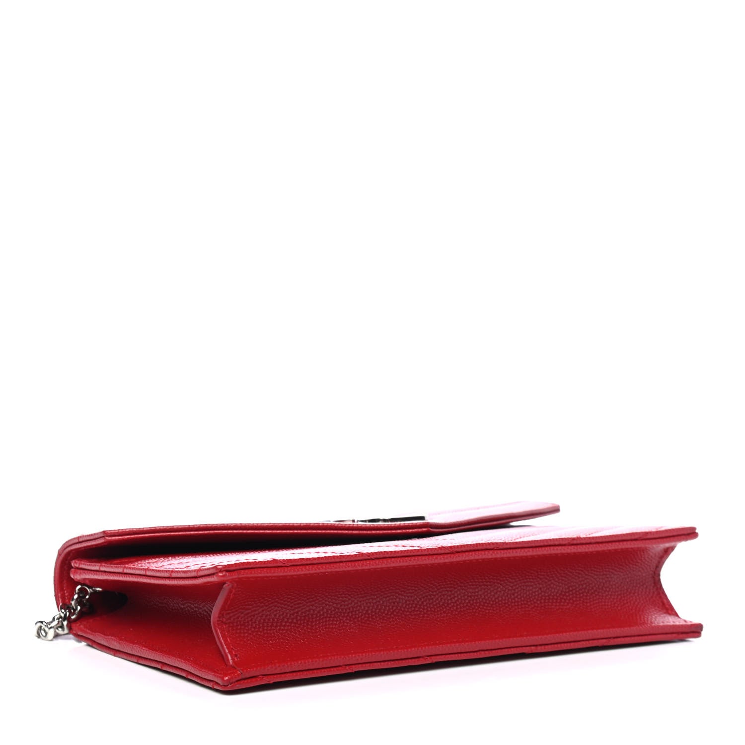 Saint Laurent Grain De Poudre Matelasse Chevron Monogram Envelope Chain Wallet New Red 3 of 4