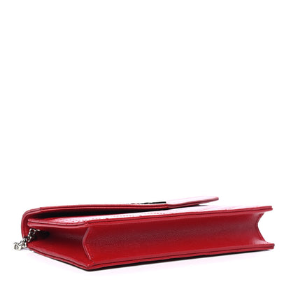 Saint Laurent Grain De Poudre Matelasse Chevron Monogram Envelope Chain Wallet New Red 3 of 4