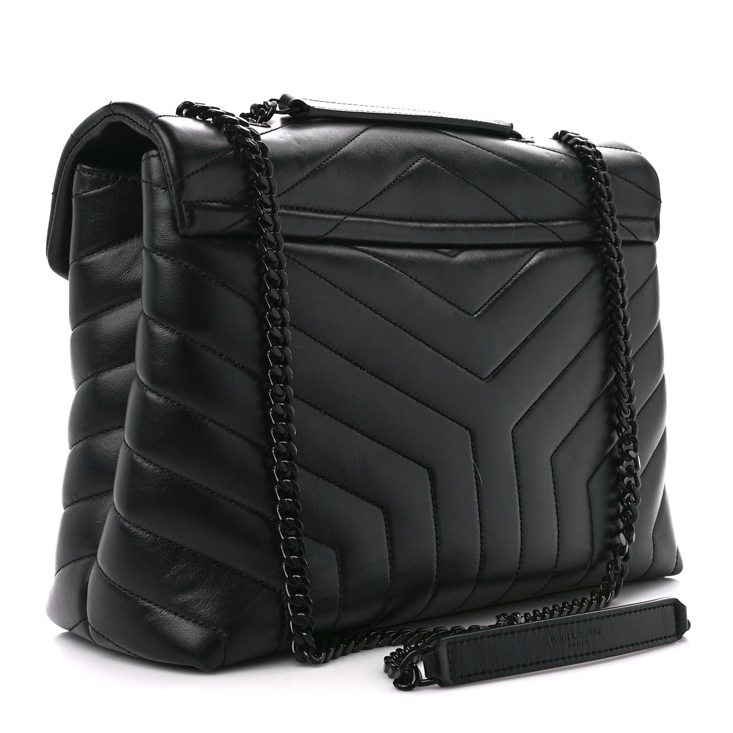 Calfskin Y Quilted Monogram Monochrome Medium Loulou Chain Satchel Black