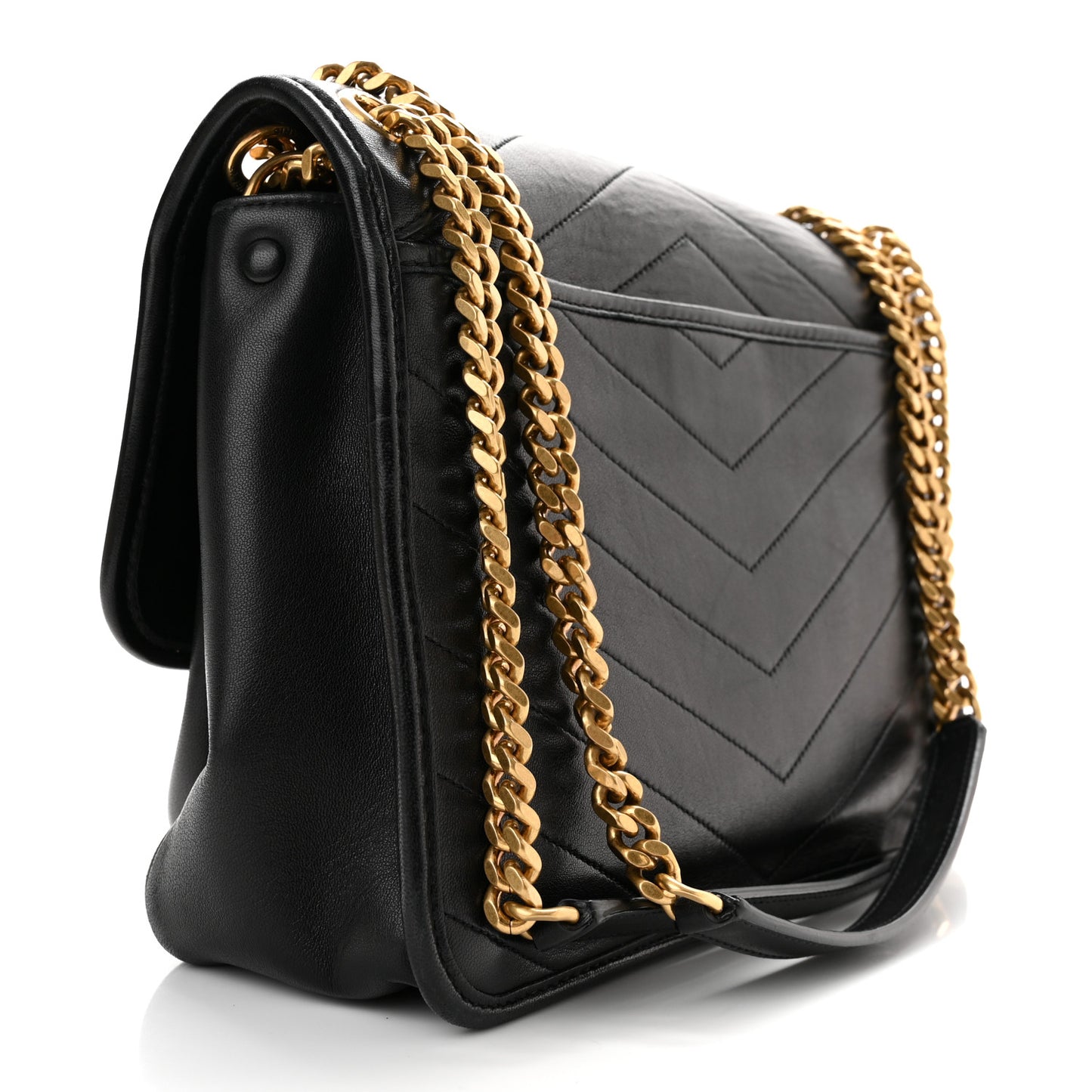 Lambskin Matelasse Monogram Medium Niki Chain Satchel Black