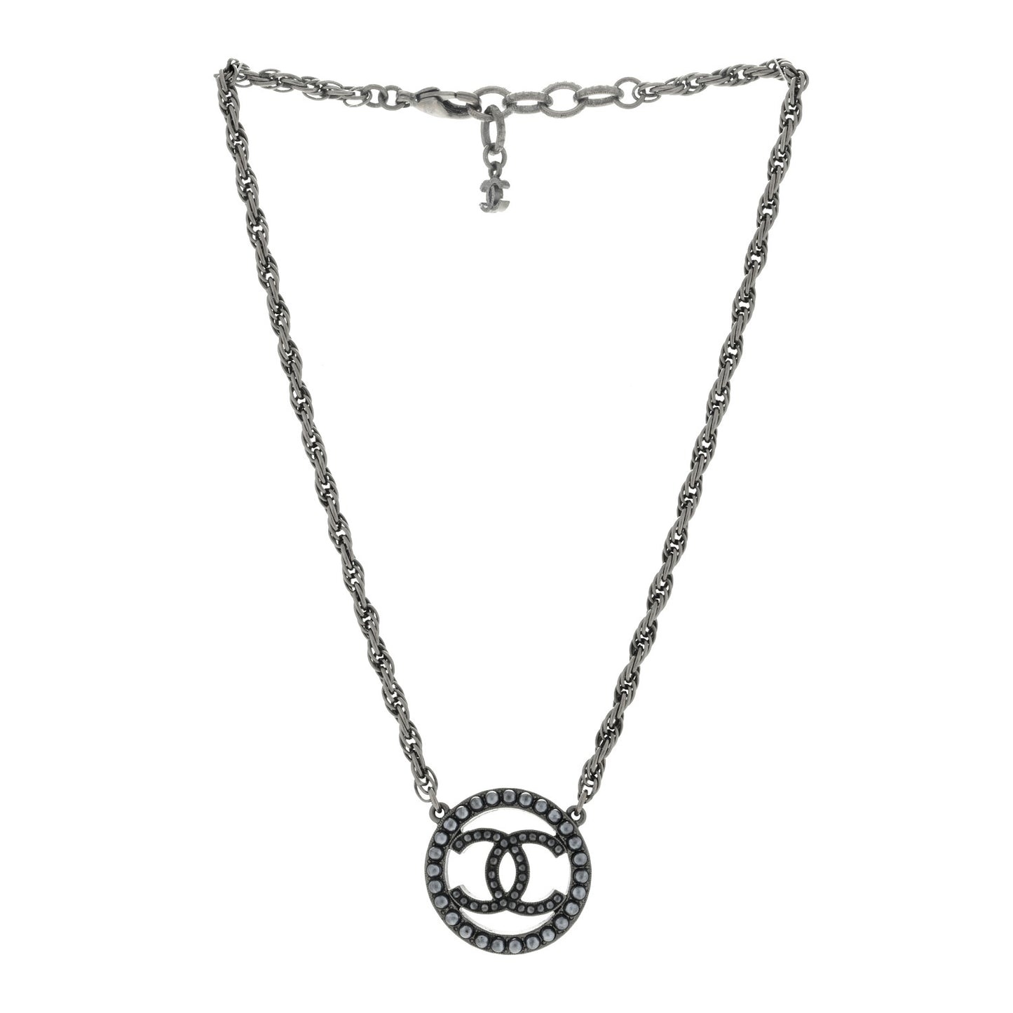 Ruthenium Pearl CC Round Pendant Necklace