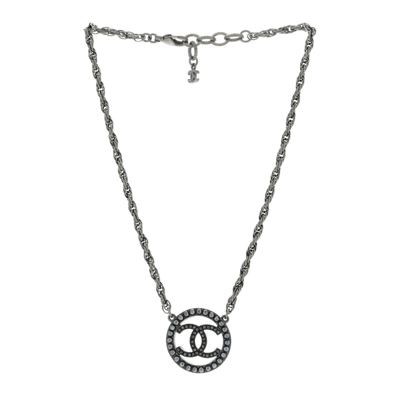 Chanel Ruthenium Pearl CC Round Pendant Necklace 2 of 3