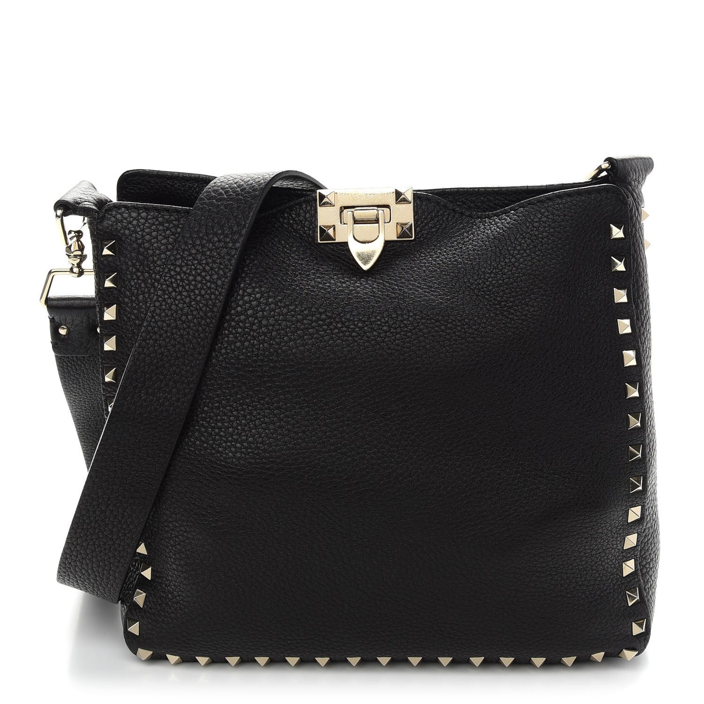 Pebbled Calfskin Small Rockstud Flip-Lock Messenger Bag Black