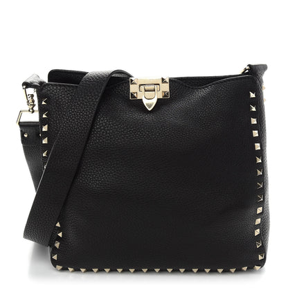 Valentino Garavani Pebbled Calfskin Small Rockstud Flip-Lock Messenger Bag Black 1 of 8