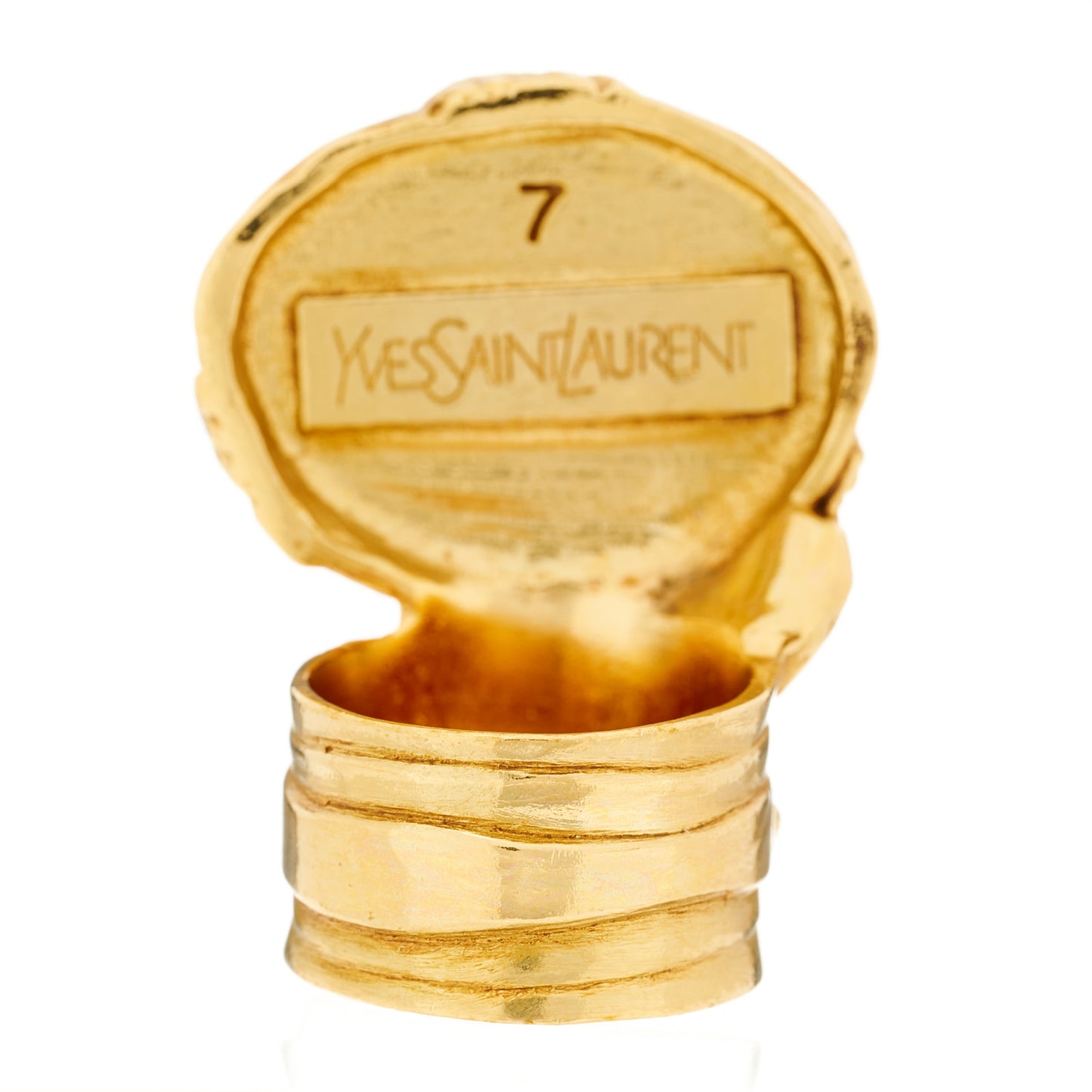 Glass Cabochon Arty Ovale Ring 7 Gold Yellow