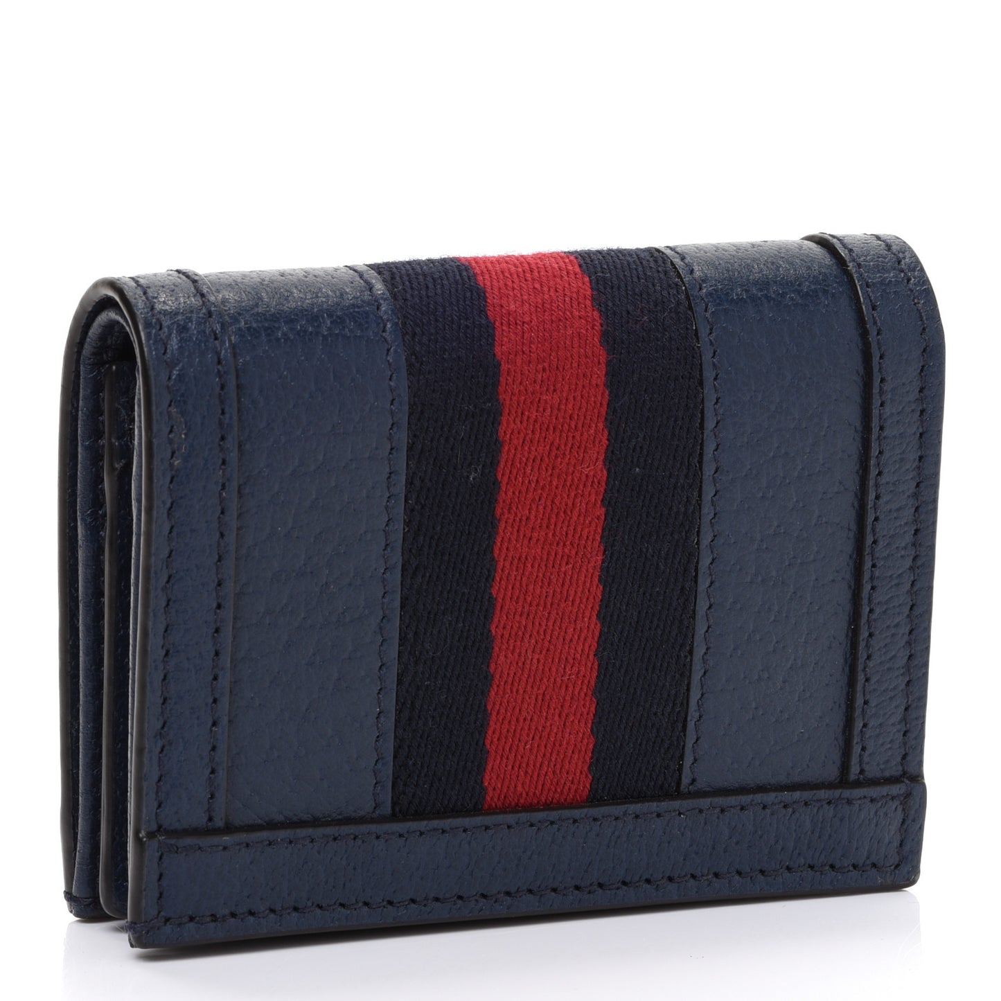 Textured Calfskin Web Ophidia Card Case Blue Agata