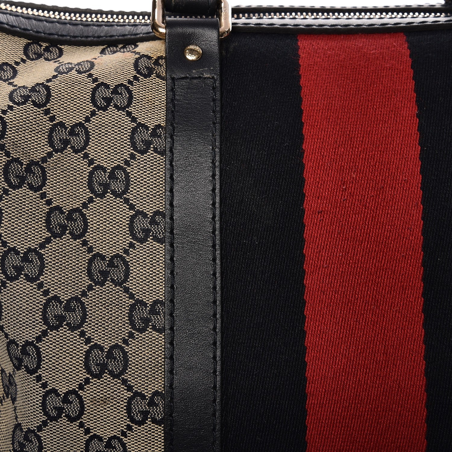 Gucci Monogram Selleria Calfskin Vintage Web Medium Boston Beige Blue 11 of 23