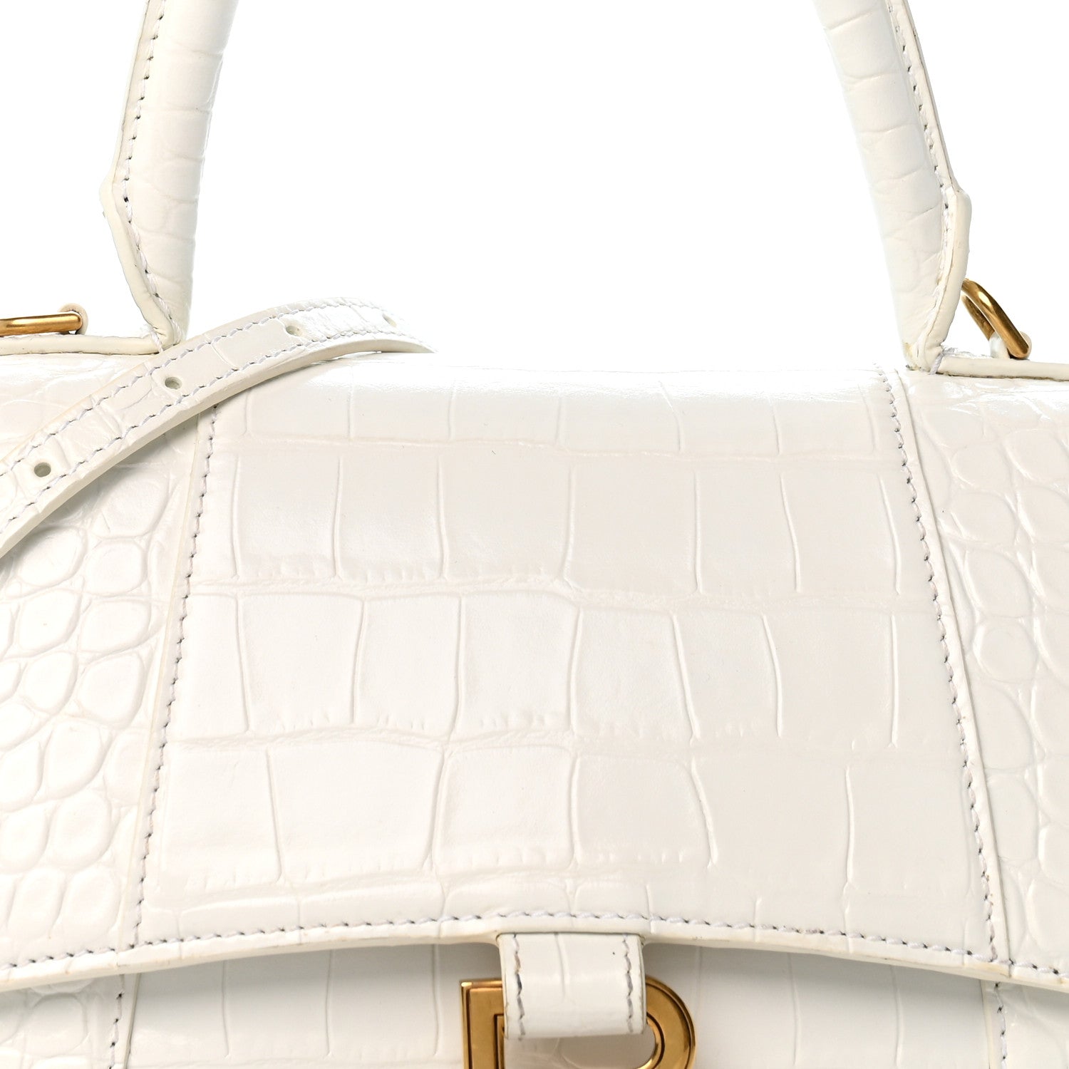 Balenciaga Calfskin Crocodile Embossed Small Hourglass Top Handle Bag White 8 of 13