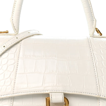 Balenciaga Calfskin Crocodile Embossed Small Hourglass Top Handle Bag White 8 of 13