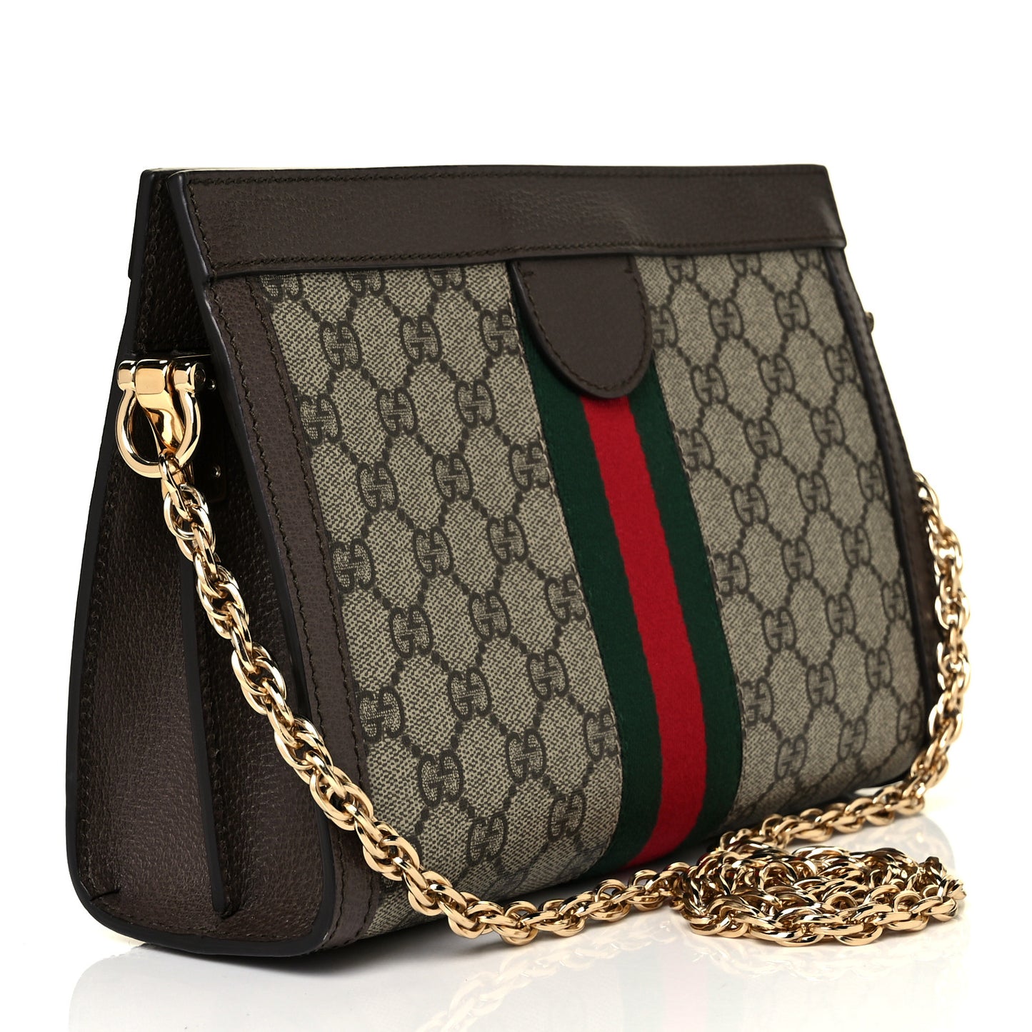 GG Supreme Monogram Web Small Ophidia Chain Shoulder Bag Brown