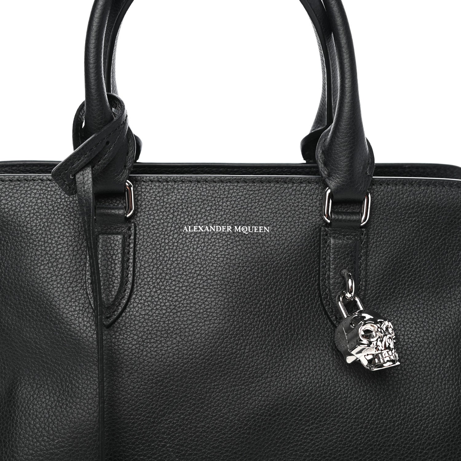 Alexander McQueen Pebbled Calfskin Small Skull Padlock Zip Around Tote Black 12 of 12