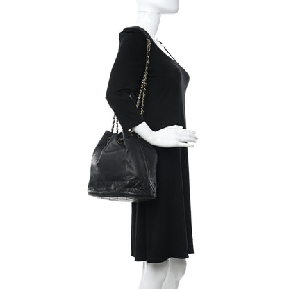 Chanel Grained Calfskin Lambskin Quilted Drawstring Bucket Bag Black 2 of 12