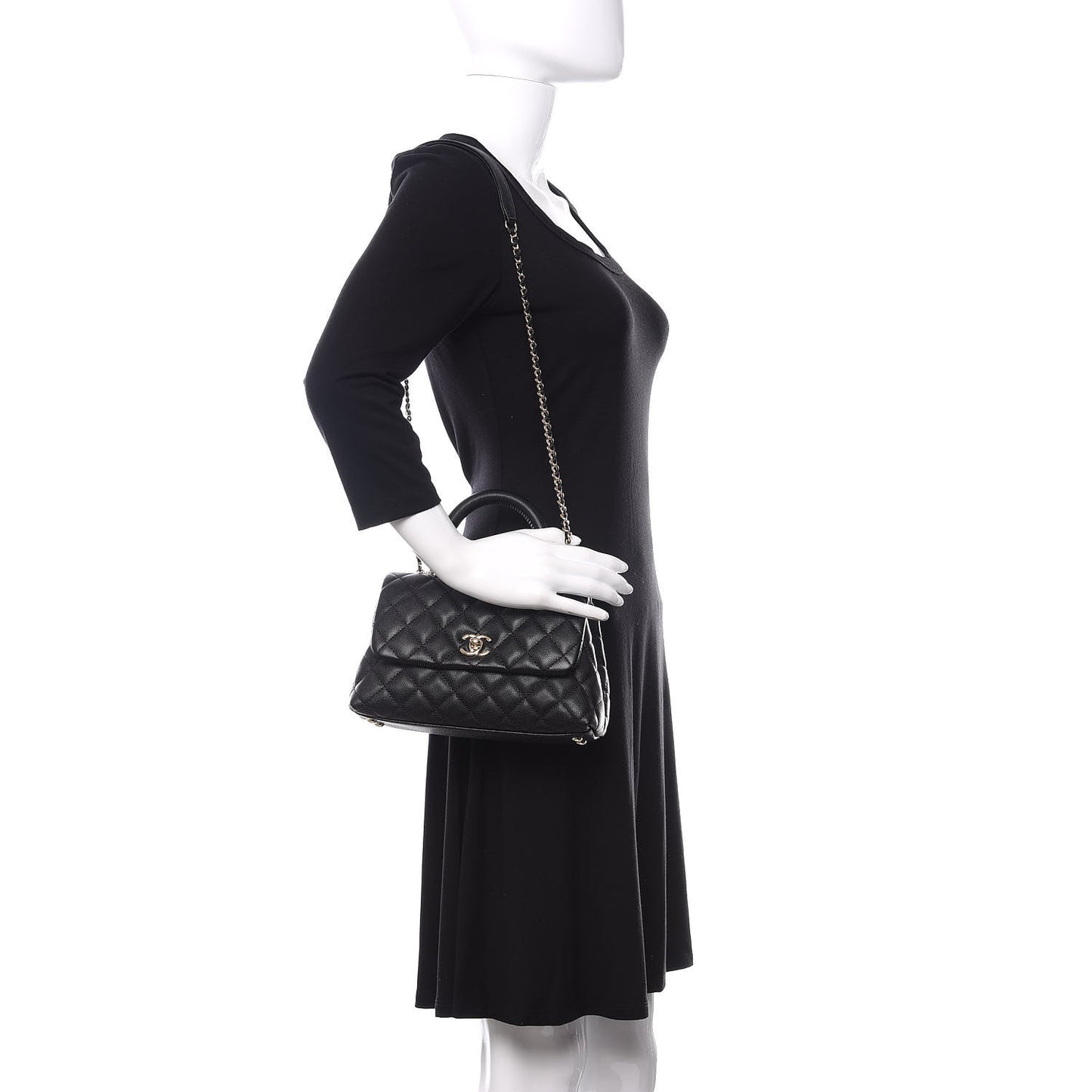 Caviar Quilted Mini Coco Handle Flap Black