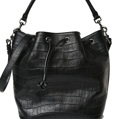 Saint Laurent Calfskin Crocodile Embossed Large Emmanuelle Bucket Bag Black 14 of 31