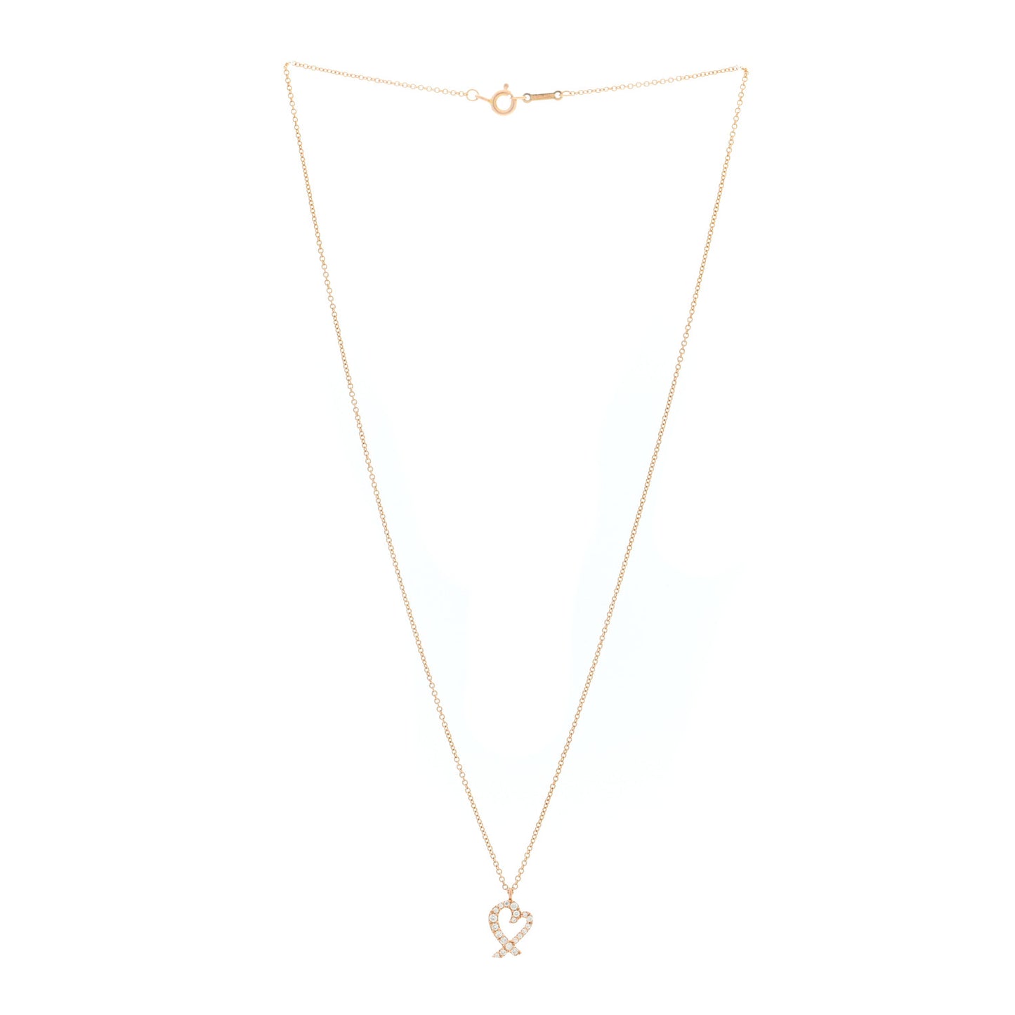 18K Rose Gold Diamond Mini Paloma Picasso Loving Heart Pendant Necklace