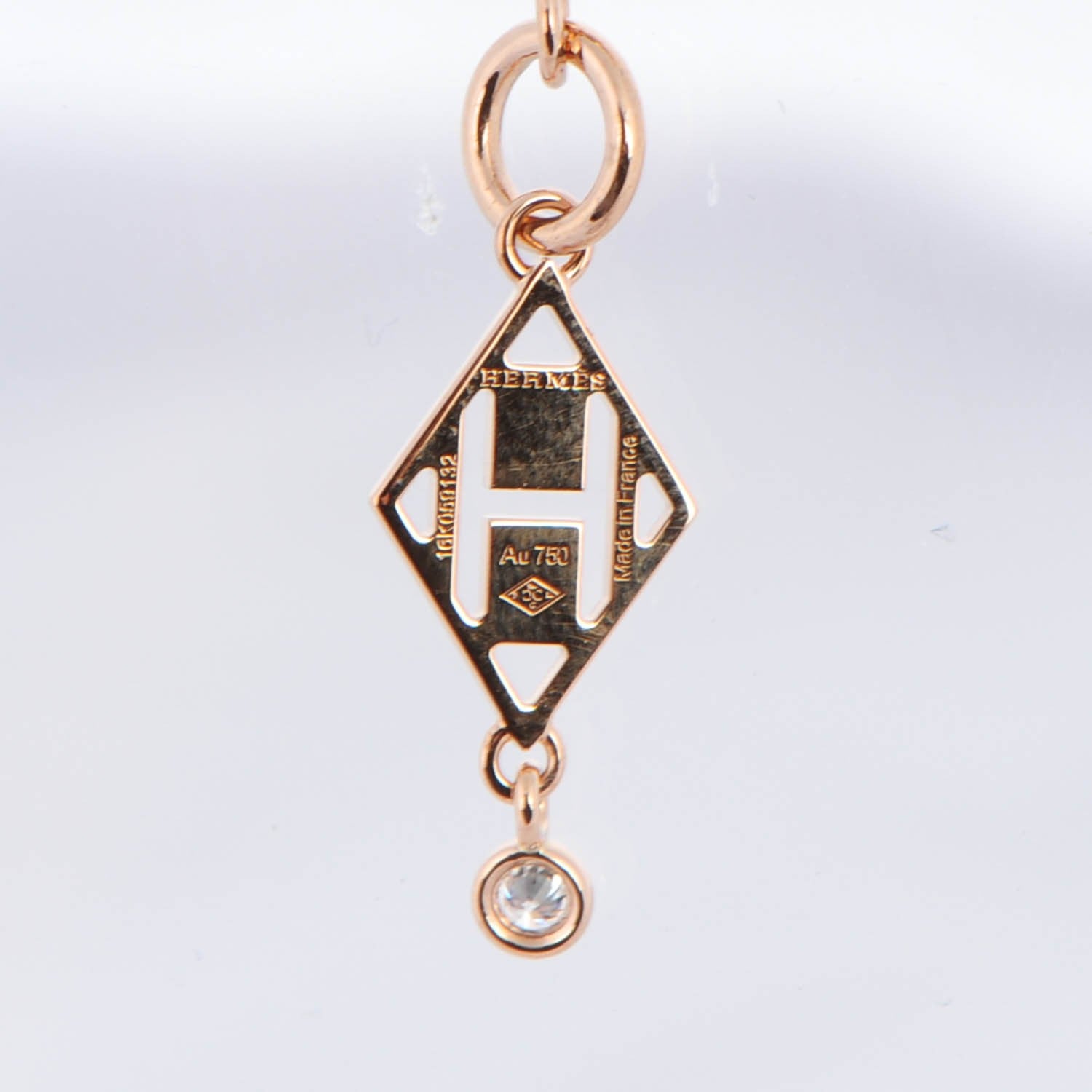 Hermes 18K Rose Gold Diamond Gambade Pendant Necklace 4 of 6