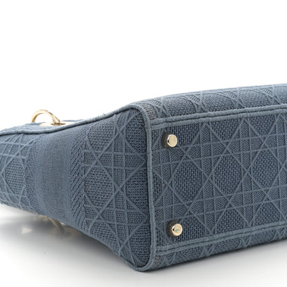 Christian Dior Canvas Embroidered Cannage Medium Lady D-Lite Denim Blue 9 of 12