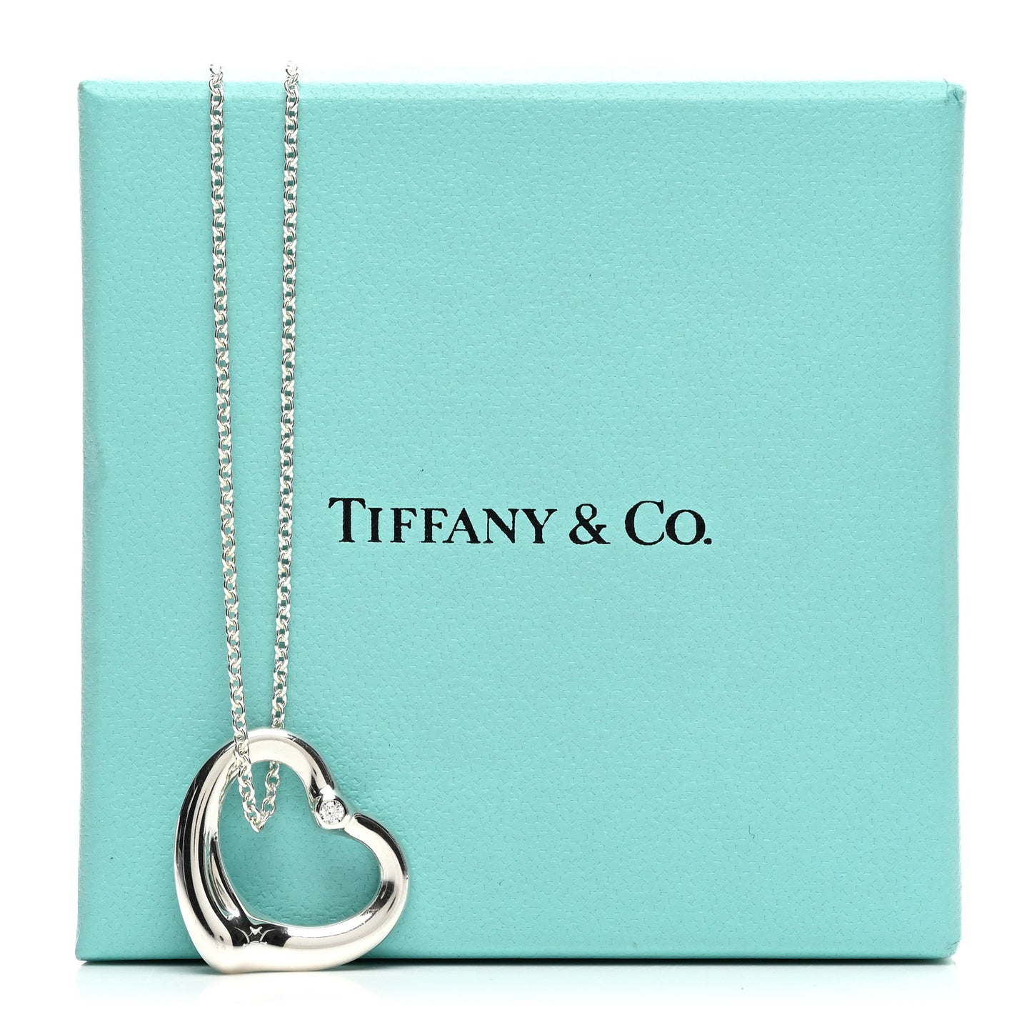 Sterling Silver Diamond 22mm Elsa Peretti Open Heart Pendant Necklace