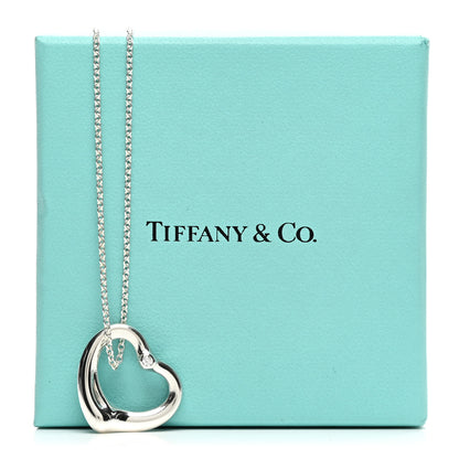 Tiffany Sterling Silver Diamond 22mm Elsa Peretti Open Heart Pendant Necklace 5 of 5